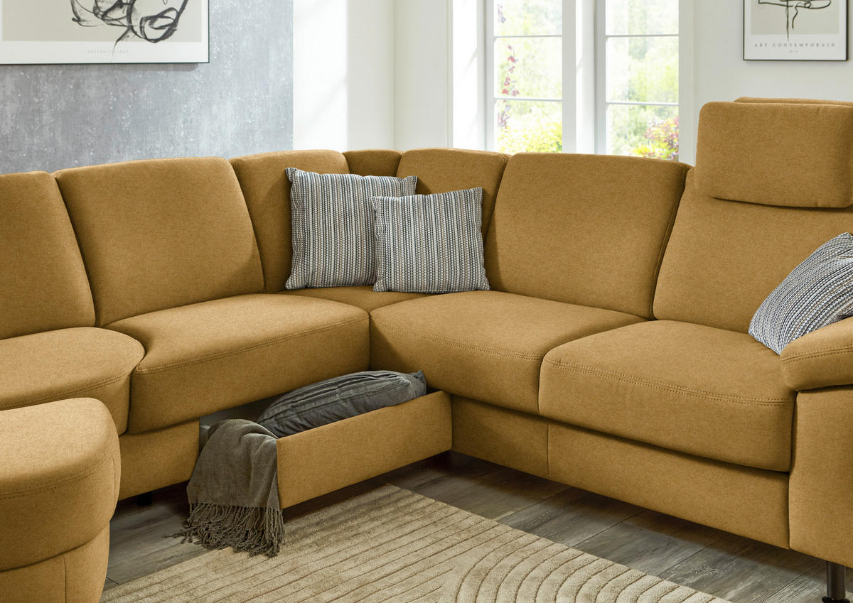 ECKSOFA  in Flachgewebe Currygelb  252/248 cm  - Currygelb/Schwarz, KONVENTIONELL, Textil/Metall (252/248cm) - Beldomo Comfort