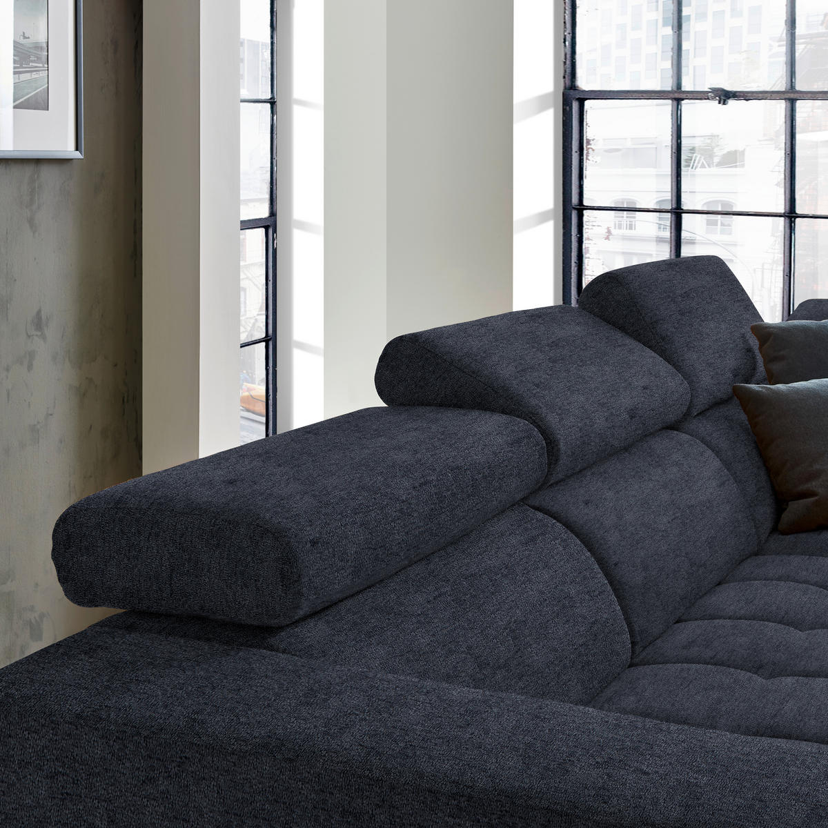 ECKSOFA  in Mikrofaser Dunkelgrau  301/207 cm  - Dunkelgrau/Schwarz, Design, Textil/Metall (301/207cm) - Xora
