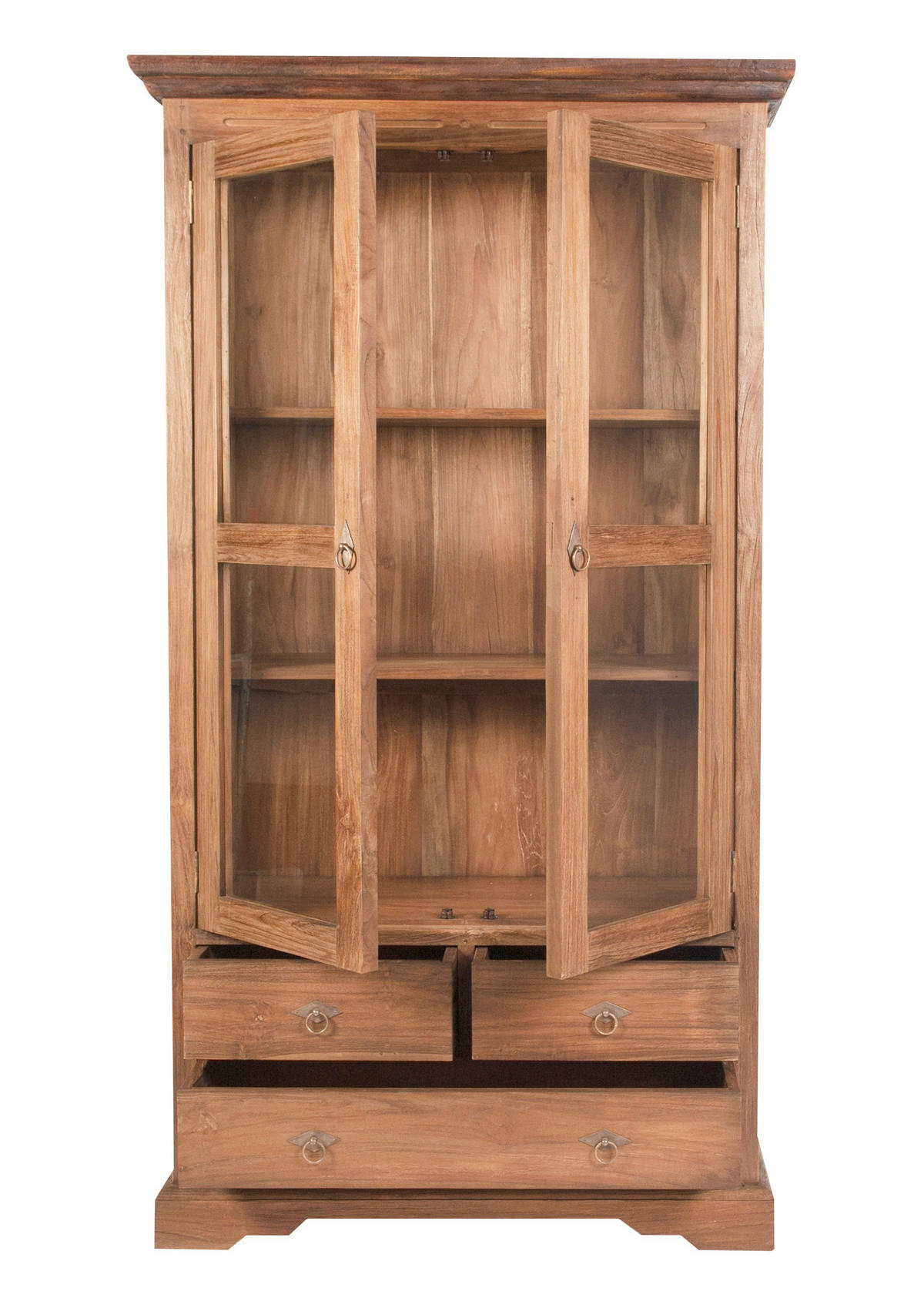 VITRINE  in massiv Teakholz Braun, Naturfarben  - Messingfarben/Naturfarben, Design, Holz/Metall (98/183,5/44cm) - MID.YOU