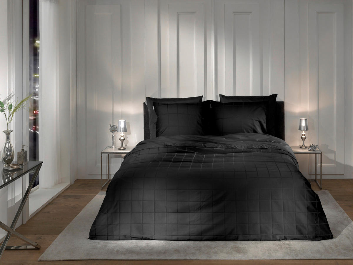 BETTWÄSCHE 2-teilig Diamante Makosatin  - Schwarz, Basics, Textil (155/220cm)