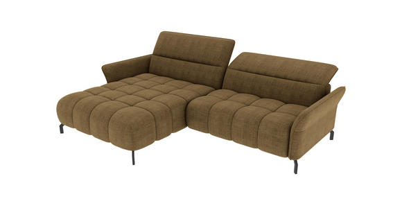 ECKSOFA Olivgrün Flachgewebe Rücken echt, Kopfteilverstellung, Sitztiefenverstellung  - Schwarz/Olivgrün, KONVENTIONELL, Textil/Metall (175/272cm) - Carryhome