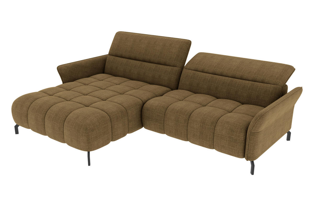 ECKSOFA Olivgrün Flachgewebe Rücken echt, Kopfteilverstellung, Sitztiefenverstellung  - Schwarz/Olivgrün, KONVENTIONELL, Textil/Metall (175/272cm) - Carryhome