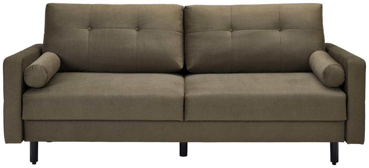 SCHLAFSOFA in Samt Olivgrün  - Schwarz/Olivgrün, Konventionell, Holz/Textil (220/95/98cm) - MID.YOU