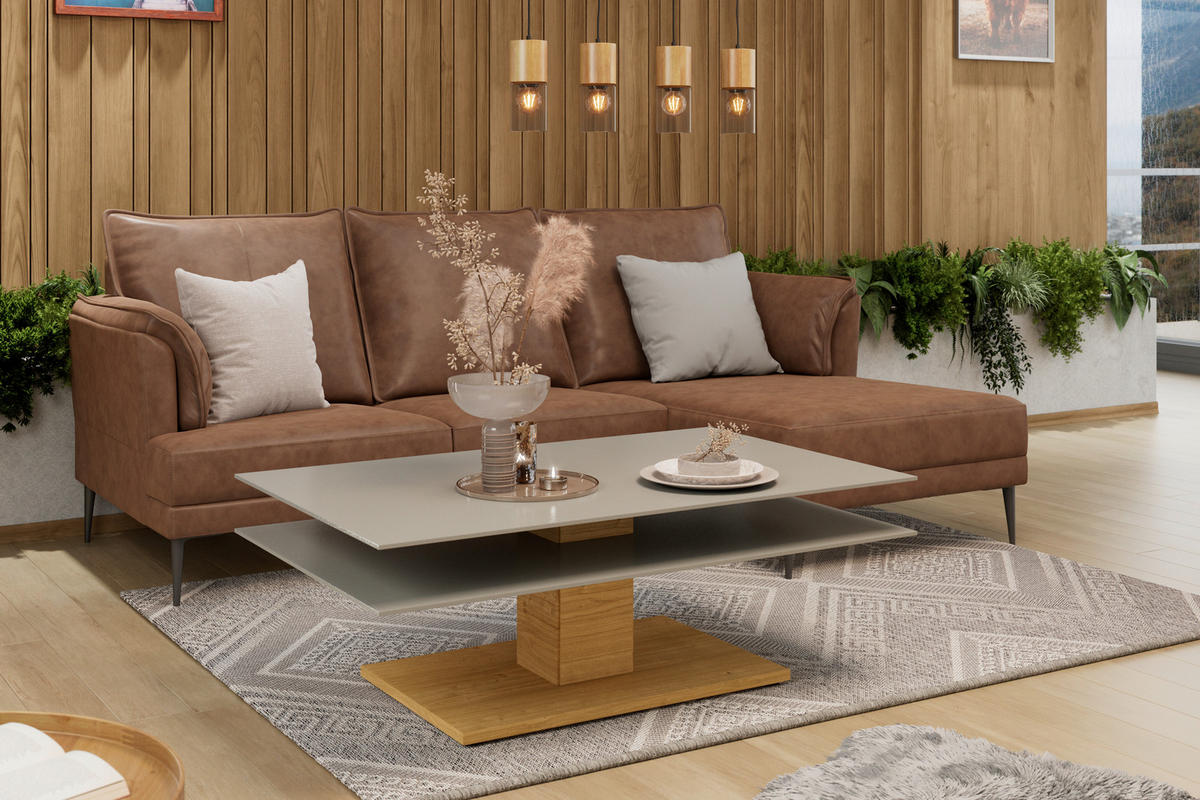COUCHTISCH Wildeiche furniert, massiv Farbglas 120/75/43 cm rechteckig Grau, Eichefarben  - Eichefarben/Grau, Design, Glas/Holz (120/75/43cm) - Voglauer