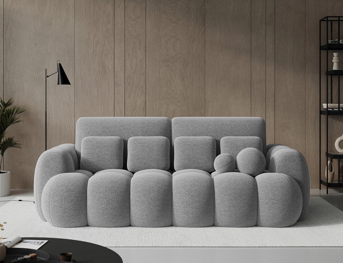 SCHLAFSOFA Bouclé Grau  - Schwarz/Grau, Design, Kunststoff/Textil (256/105/119cm) - MID.YOU