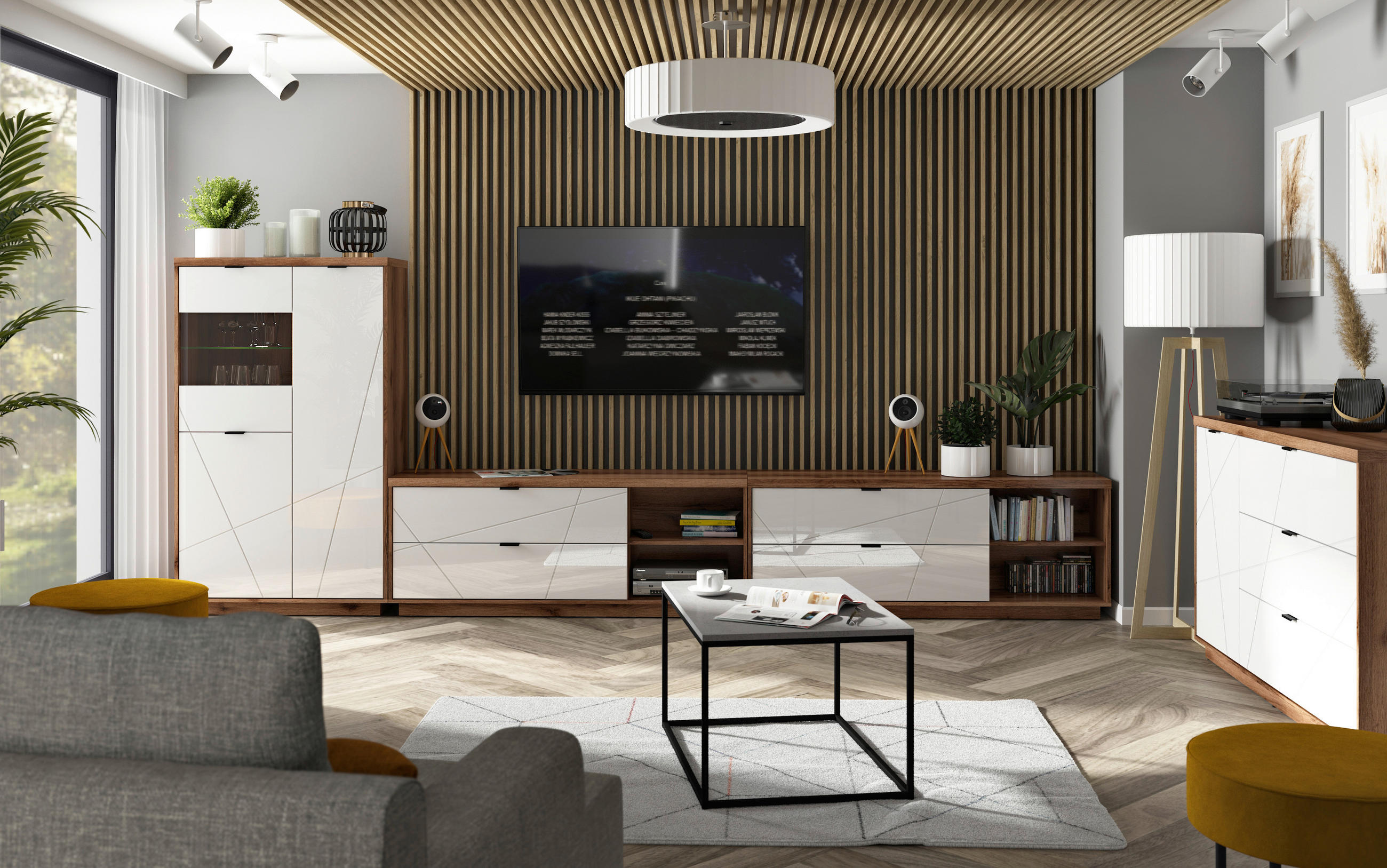 TV-ELEM 156/61/42,5 cm  - Tölgyfa/Fehér, Design, Faalapú anyag/Műanyag (156/61/42,5cm) - Venda