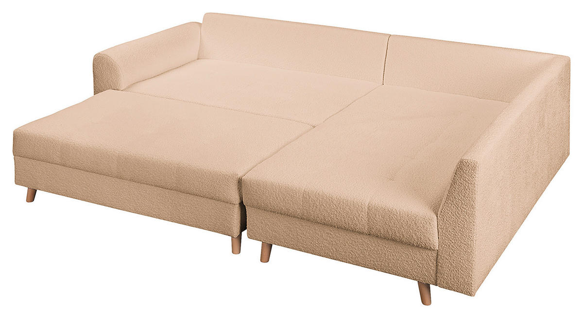 ECKSOFA inkl. Hocker Ariella Beige Bouclé  - Beige/Naturfarben, Design, Holz/Textil (231/161cm) - Livetastic