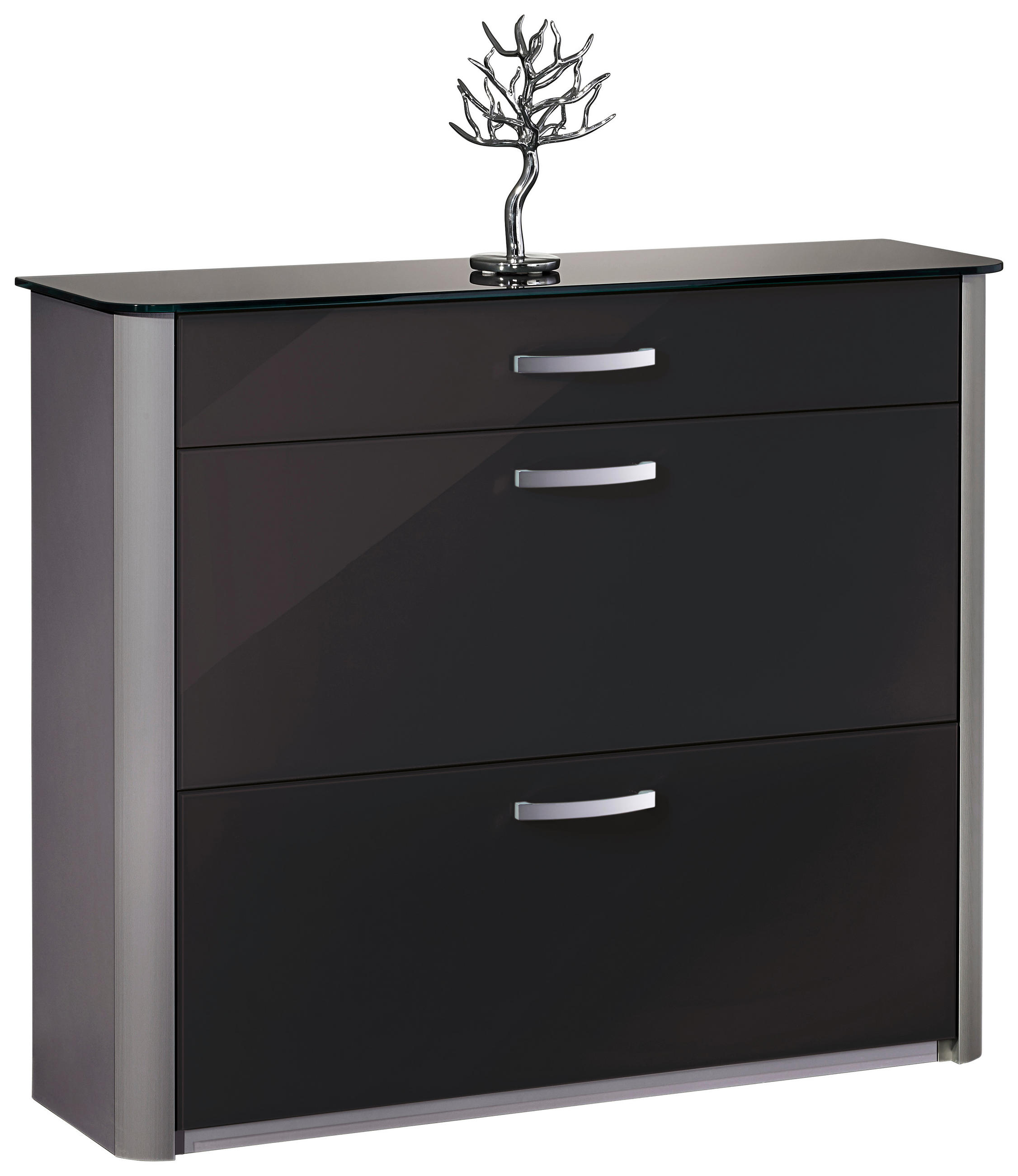 SCHUHSCHRANK  in 117/97/28 cm  - Chromfarben/Schwarz, Basics, Glas/Holzwerkstoff (117/97/28cm) - Moderano