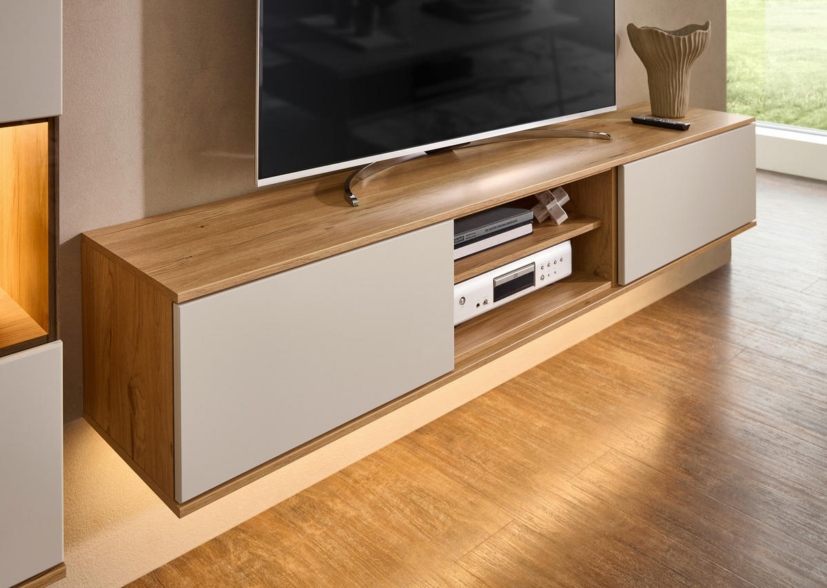 WOHNWAND  in Eichefarben, Sandfarben, Beige  315/215/40 cm  - Sandfarben/Eichefarben, KONVENTIONELL, Glas/Holzwerkstoff (315/215/40cm) - Venda