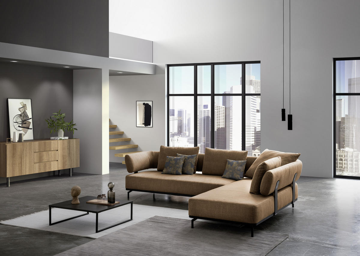 ECKSOFA in Echtleder Dunkelgelb  - Dunkelgelb/Schwarz, Design, Leder/Metall (282/222cm) - Dieter Knoll