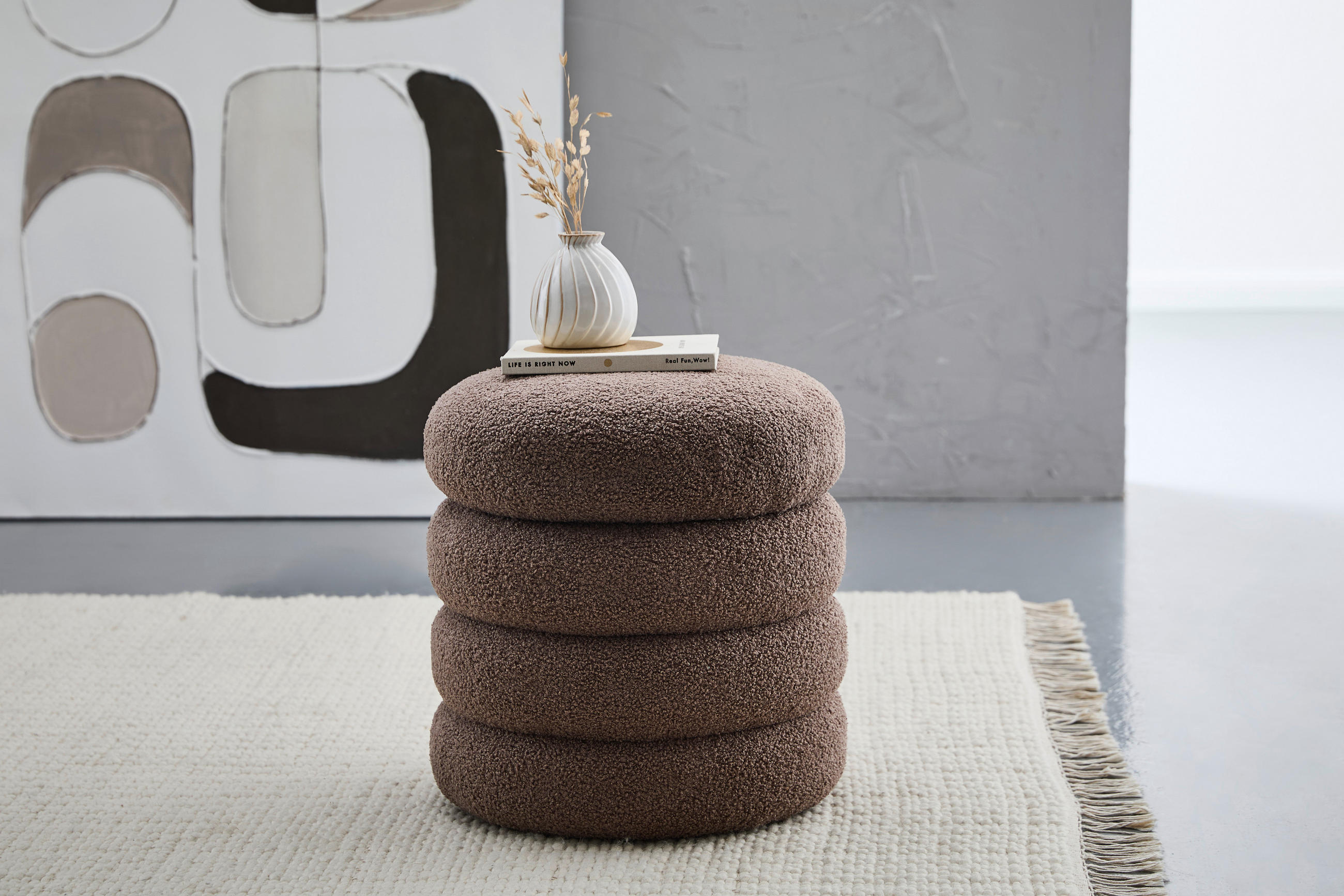 TABURET in textil maro închis  - gri deschis/maro închis, Trend, textil (41/42/41cm) - Ambia Home