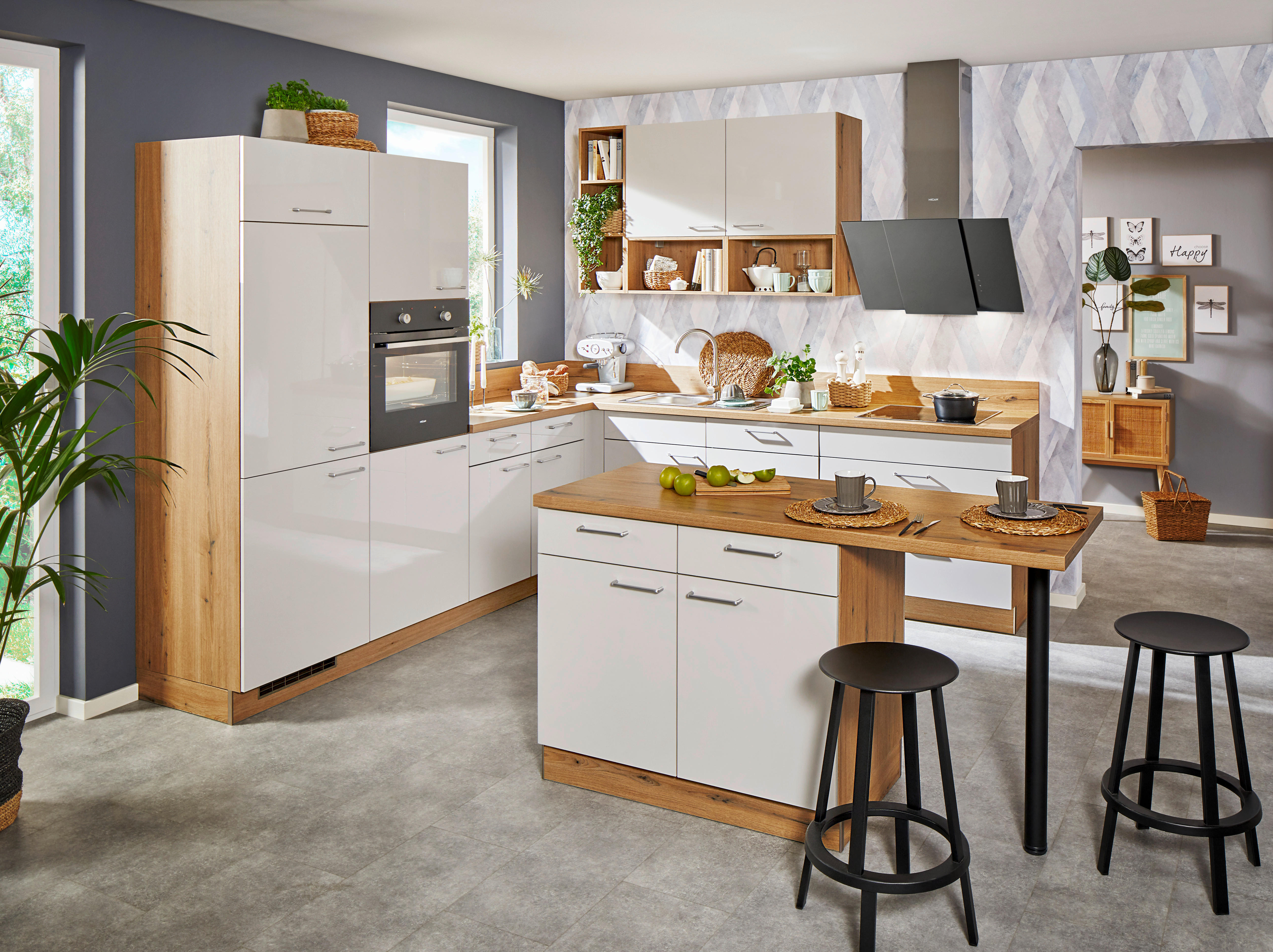 ECKKÜCHE 245/275 cm  in Eichefarben, Hellgrau  - Eichefarben/Hellgrau, MODERN, Holzwerkstoff (245/275cm) - Welnova