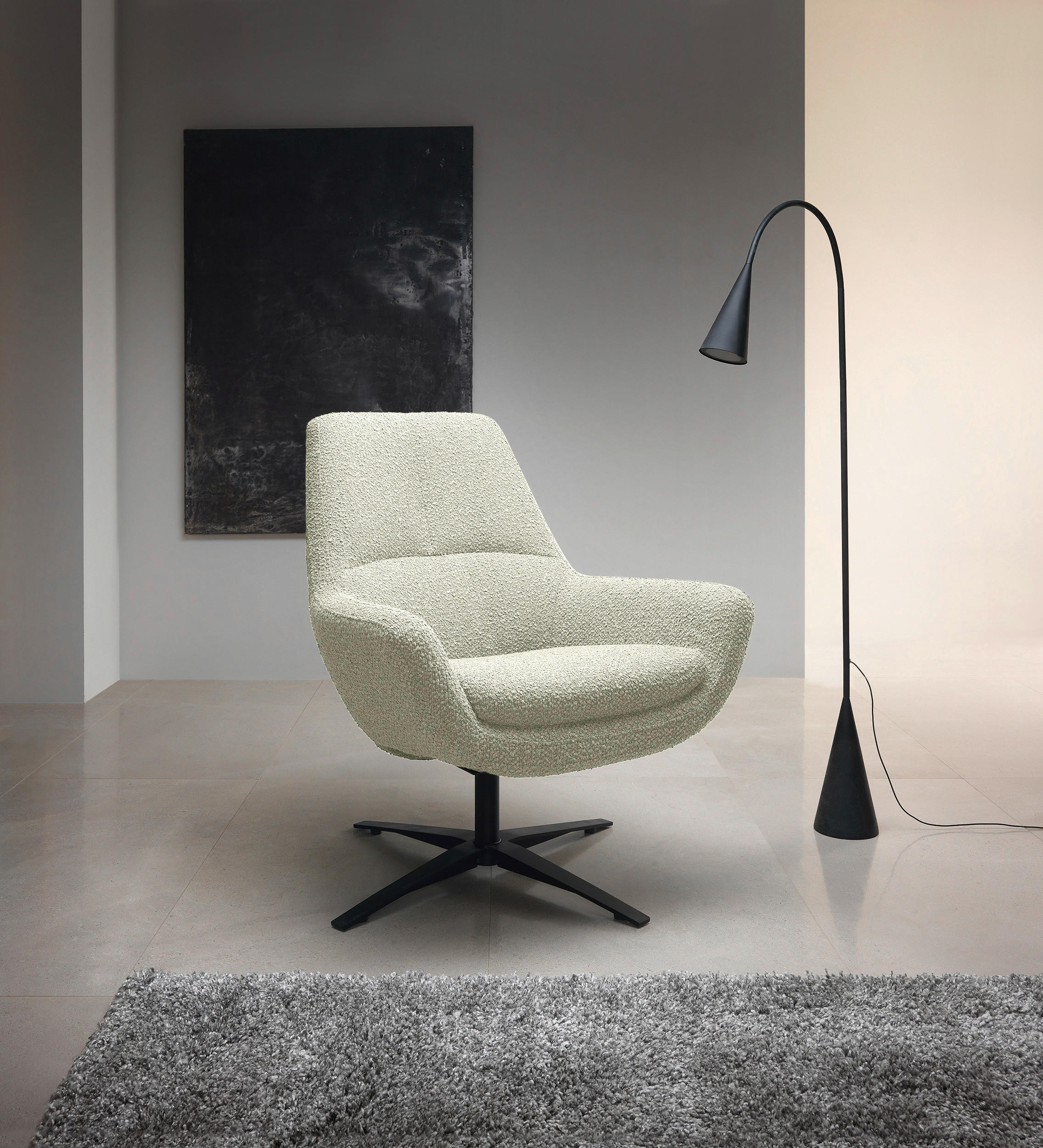 SESSEL in Bouclé Weiß - Schwarz/Weiß, MODERN, Textil/Metall (81/92/83cm) - Trendmanufaktur