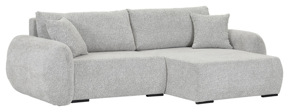 ECKSOFA Grau Flachgewebe Zierkissen, Rückenkissen, Bettkasten, Schlaffunktion, Rücken echt, Liegefläche im Originalstoff  - Schwarz/Grau, KONVENTIONELL, Kunststoff/Textil (250/145cm) - Carryhome