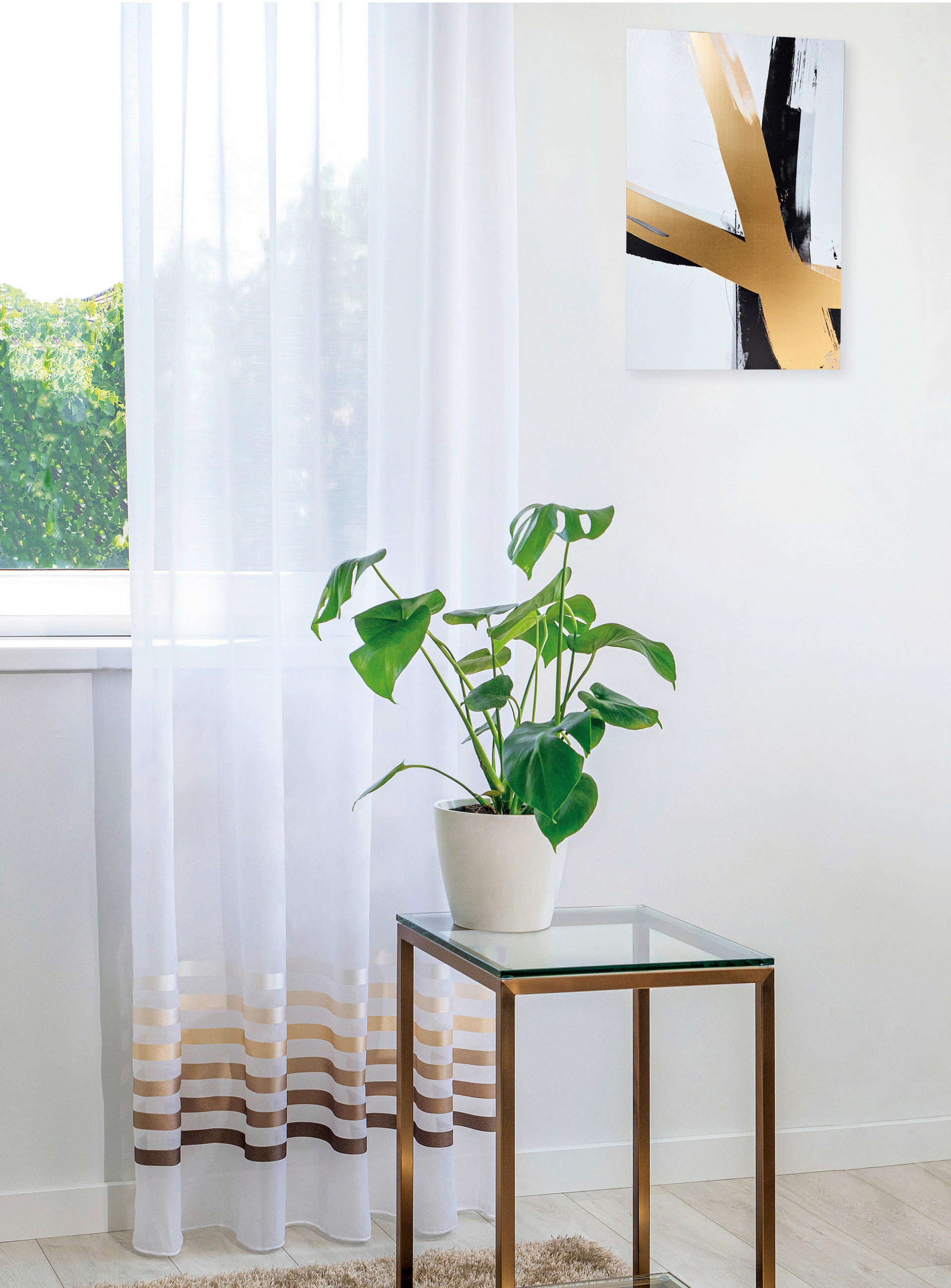 Perdea Confecționată transparent  - alb, Basics, textil (140/245cm)