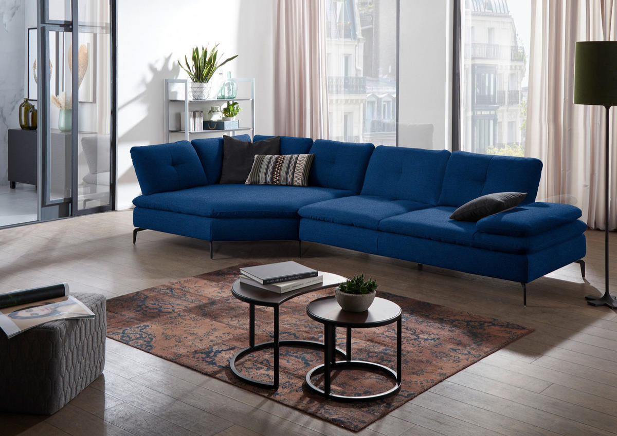 ECKSOFA in Flachgewebe Blau  157/344 cm  - Blau/Schwarz, Design, Textil/Metall (157/344cm) - Chilliano