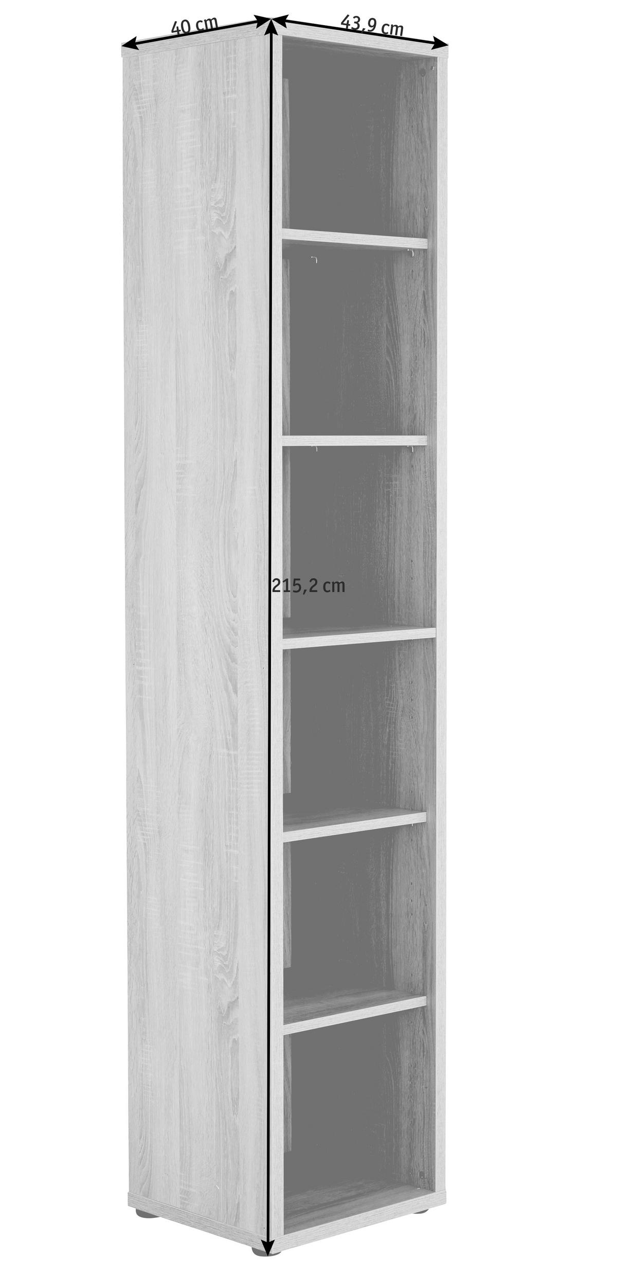 REGÁL NA ŠANÓNY, farba hľuzovkového duba, 43,9/215,2/40 cm - čierna/farba hľuzovkového duba, Design, kompozitné drevo/plast (43,9/215,2/40cm) - Voleo