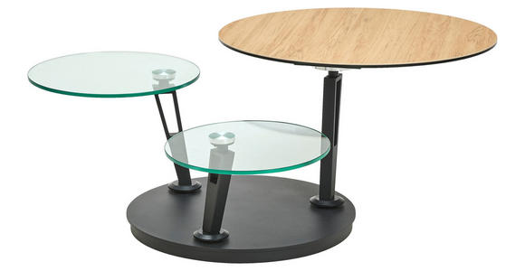 COUCHTISCH Klarglas 77/77/43 cm rund Silberfarben, Eichefarben, Rostfarben, Transparent, Titanfarben  - Eichefarben/Rostfarben, Design, Glas/Keramik (77/77/43cm) - Dieter Knoll