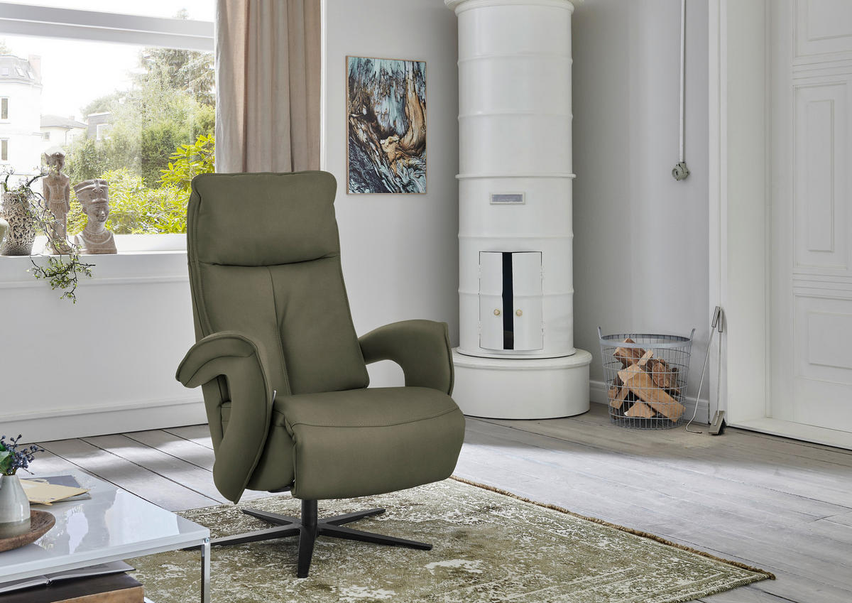 RELAXSESSEL in Leder Graugrün  - Schwarz/Graugrün, Design, Leder/Metall (77/110/87cm) - Valdera