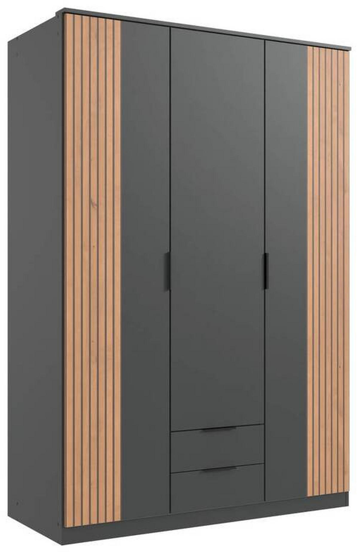 OMARA ZA OBLAČILA, barve grafita, hrast artisan  - črna/barve grafita, Konvencionalno, kovina/leseni material (135/199/58cm) - Boxxx