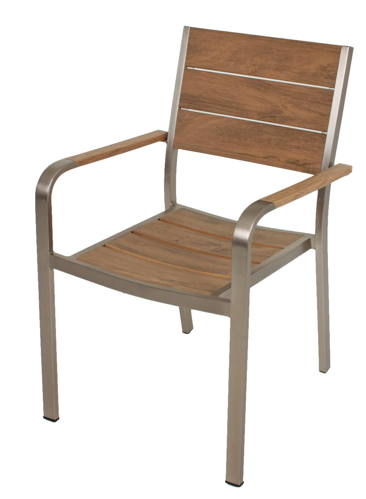 GARTENSTUHL-SET Aluminium Champagner, Teakfarben  - Champagner/Teakfarben, Basics, Kunststoff/Metall (55/85/60cm) - Gardenson