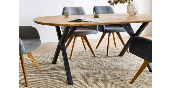 ESSTISCH Eiche massiv oval Eichefarben  - Eichefarben/Schwarz, Design, Holz/Metall (200/100/76cm) - Linea Natura