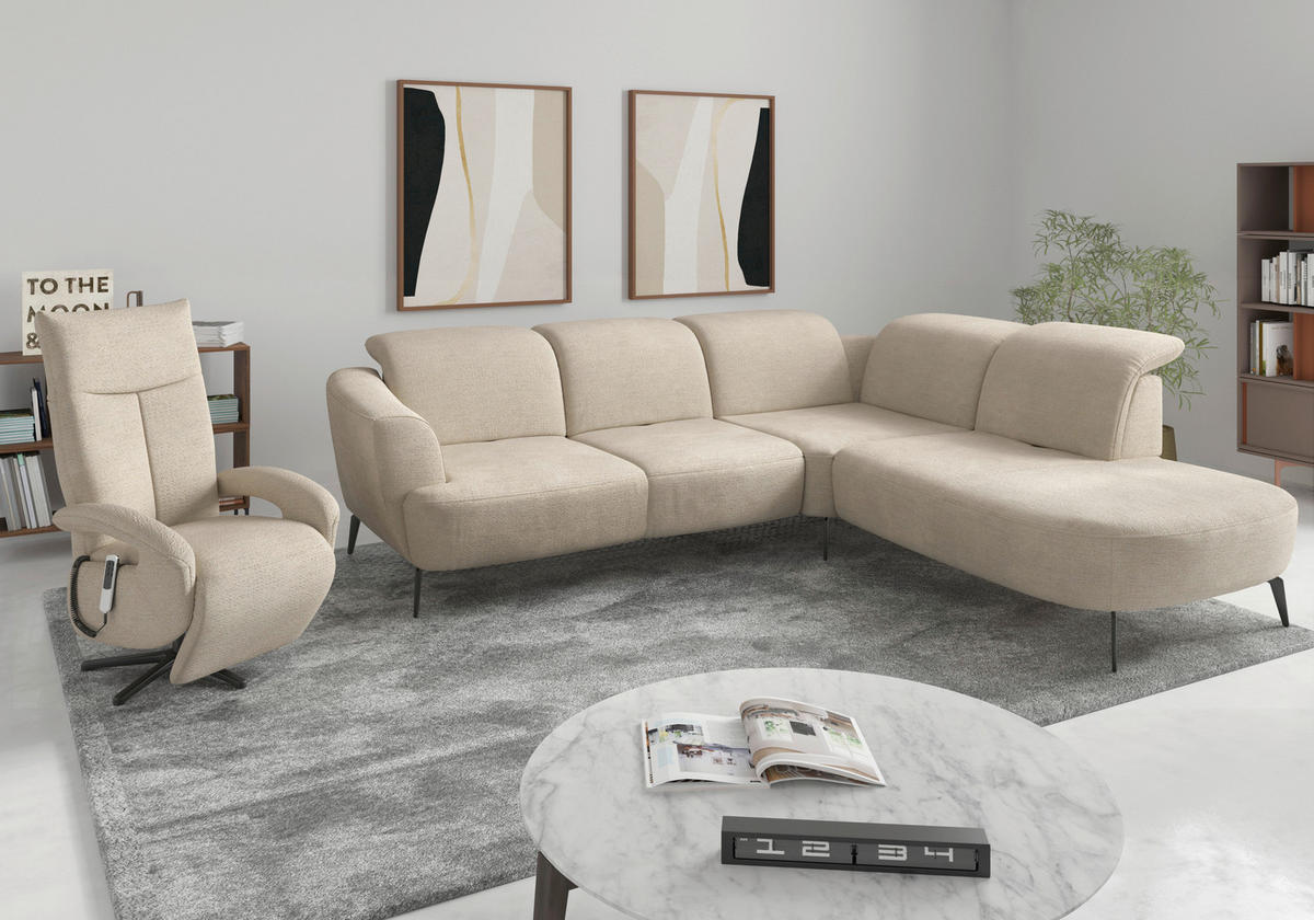 ECKSOFA in Chenille Sandfarben  300/267 cm  - Sandfarben/Schwarz, KONVENTIONELL, Textil/Metall (300/267cm) - Sit & More