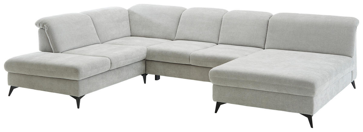 WOHNLANDSCHAFT in Chenille Silberfarben  - Silberfarben/Schwarz, Design, Textil/Metall (255/369/198cm) - Beldomo Style