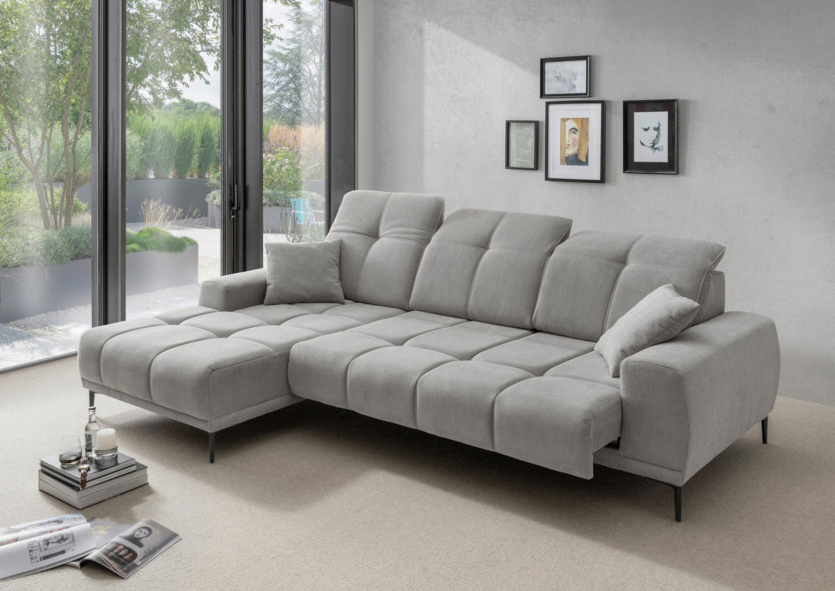 ECKSOFA NESTO in Chenille Grau  187/292 cm  - Schwarz/Grau, Basics, Textil/Metall (187/292cm) - Livetastic