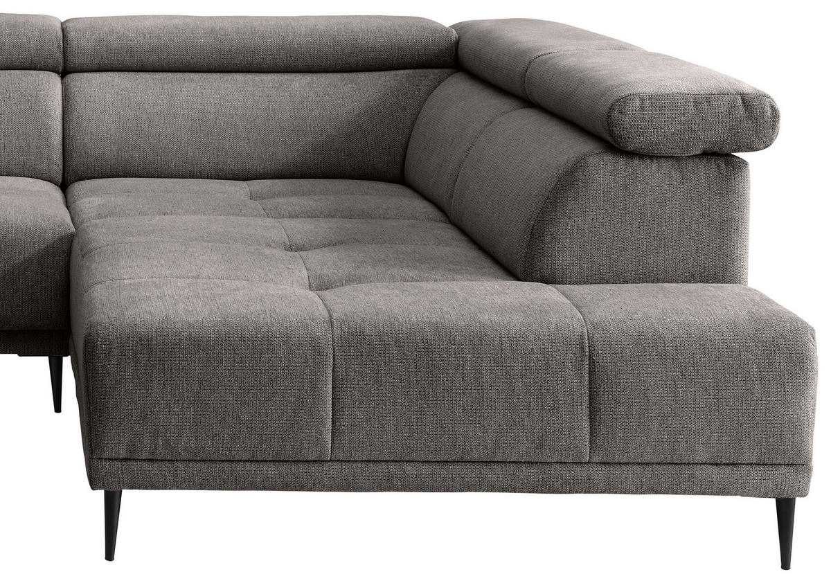 ECKSOFA INTERA Graubraun Chenille Kopfteilverstellung, Sitzvorzug  - Graubraun/Schwarz, KONVENTIONELL, Textil/Metall (305/225cm) - Livetastic