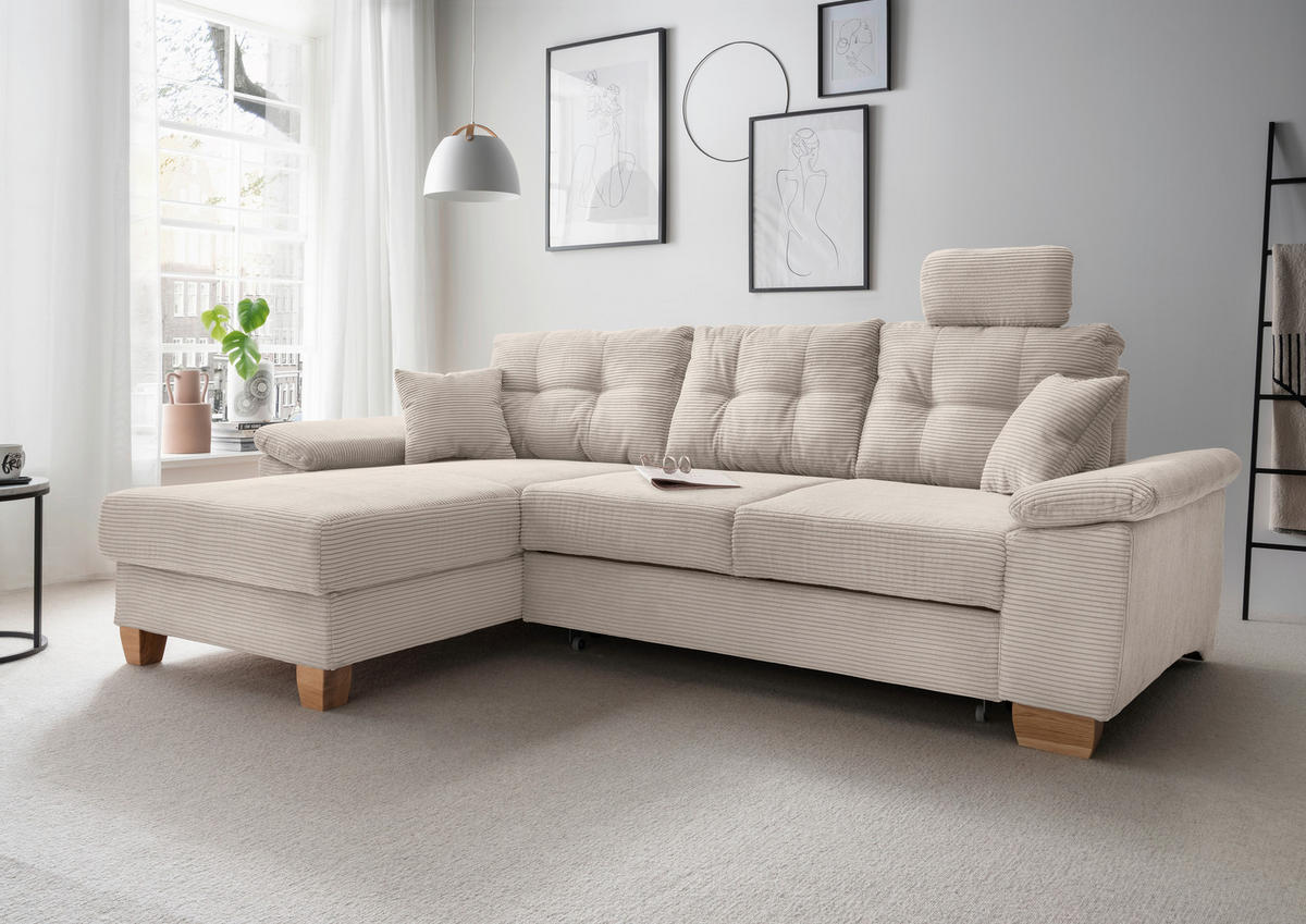ECKSOFA in Cord Beige  - Beige/Naturfarben, Modern, Holz/Textil (176/270cm) - Livetastic