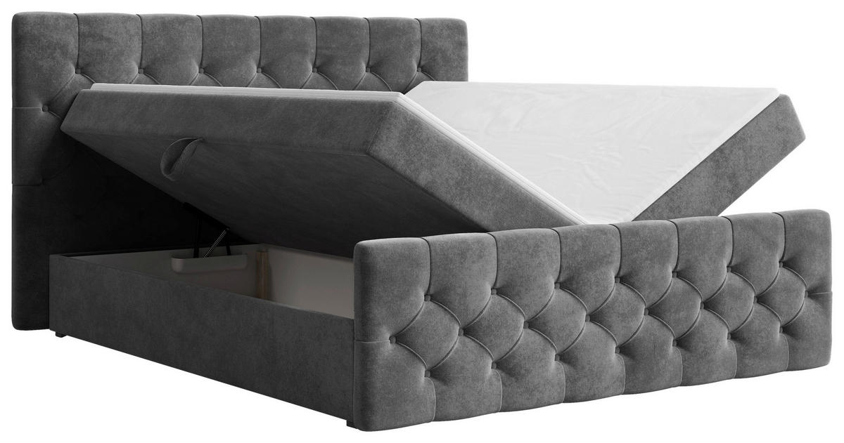 BOXBETT 180/200 cm,  in Dunkelgrau, Bettkasten, Topper, H2 + H3 = mittel + fest  - Dunkelgrau/Schwarz, MODERN, Holz/Kunststoff (180/200cm) - MID.YOU