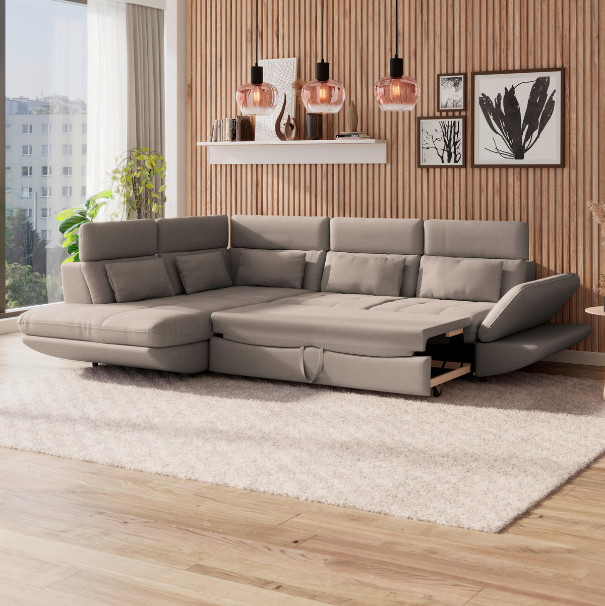 WOHNLANDSCHAFT Beige Webstoff  - Beige/Schwarz, MODERN, Kunststoff/Textil (233/311cm) - MID.YOU