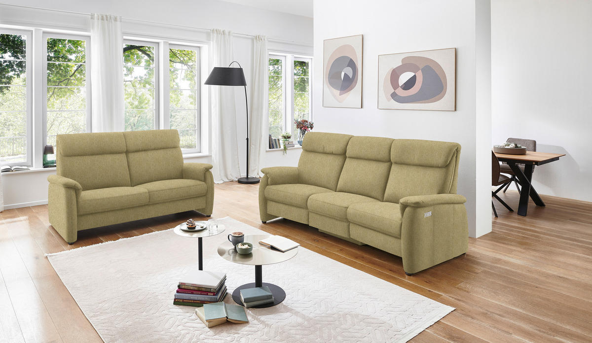 TRAPEZSOFA in Flachgewebe Gelb, Hellgrün  - Gelb/Schwarz, Konventionell, Textil/Metall (219/107/97cm) - Pure Home Comfort