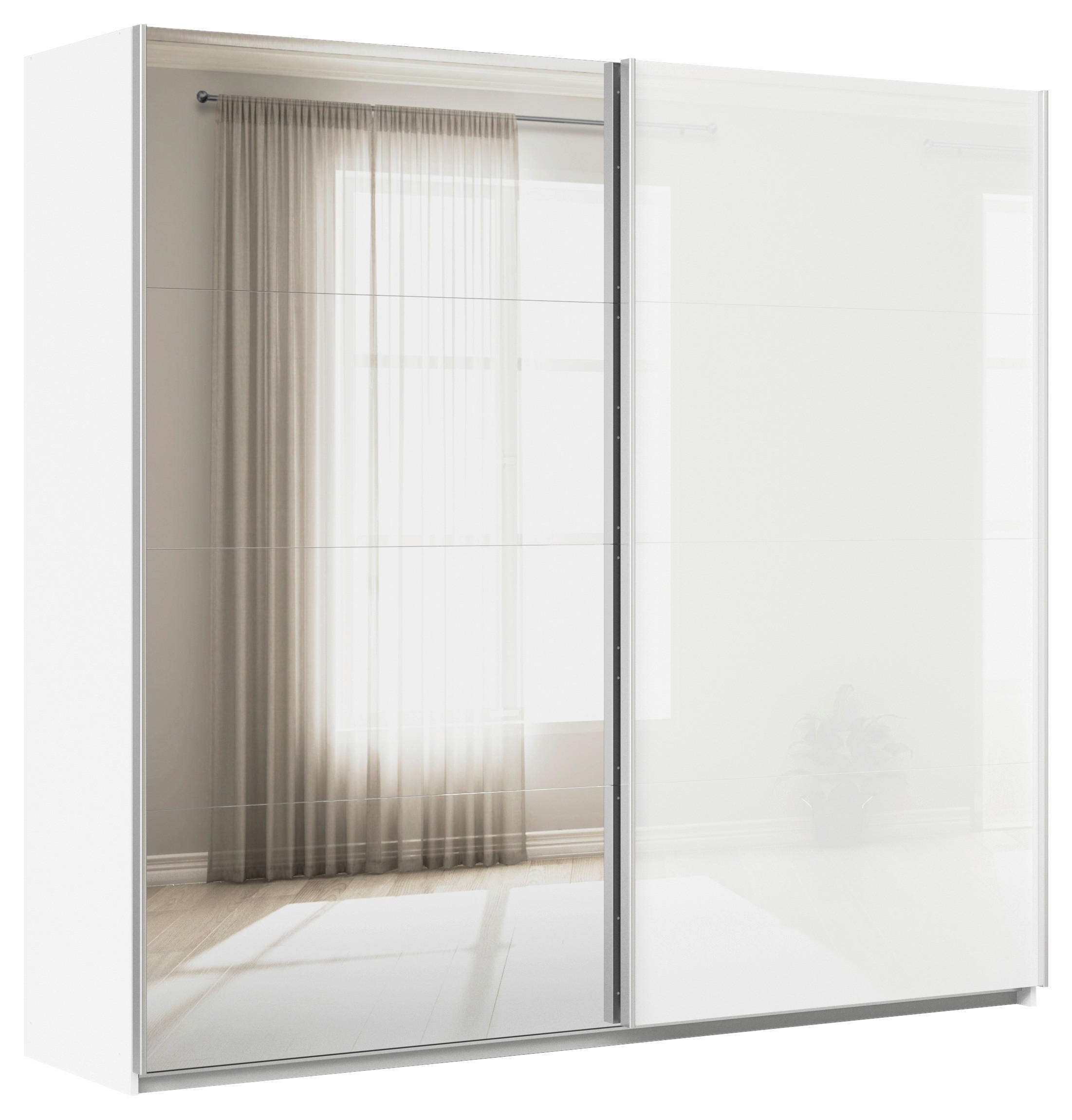 SCHWEBETÜRENSCHRANK  in Weiß  - Alufarben/Weiß, KONVENTIONELL, Glas/Holzwerkstoff (225/229/62cm) - Xora