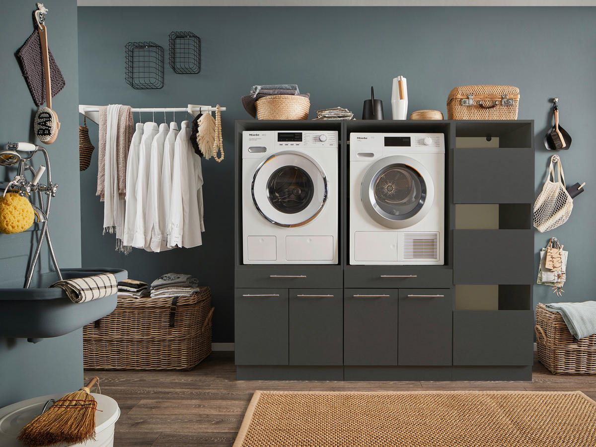 WASCHMASCHINENSCHRANK 67,5/162/67,5 cm  in Anthrazit  - Anthrazit/Silberfarben, Design, Holzwerkstoff/Kunststoff (67,5/162/67,5cm)