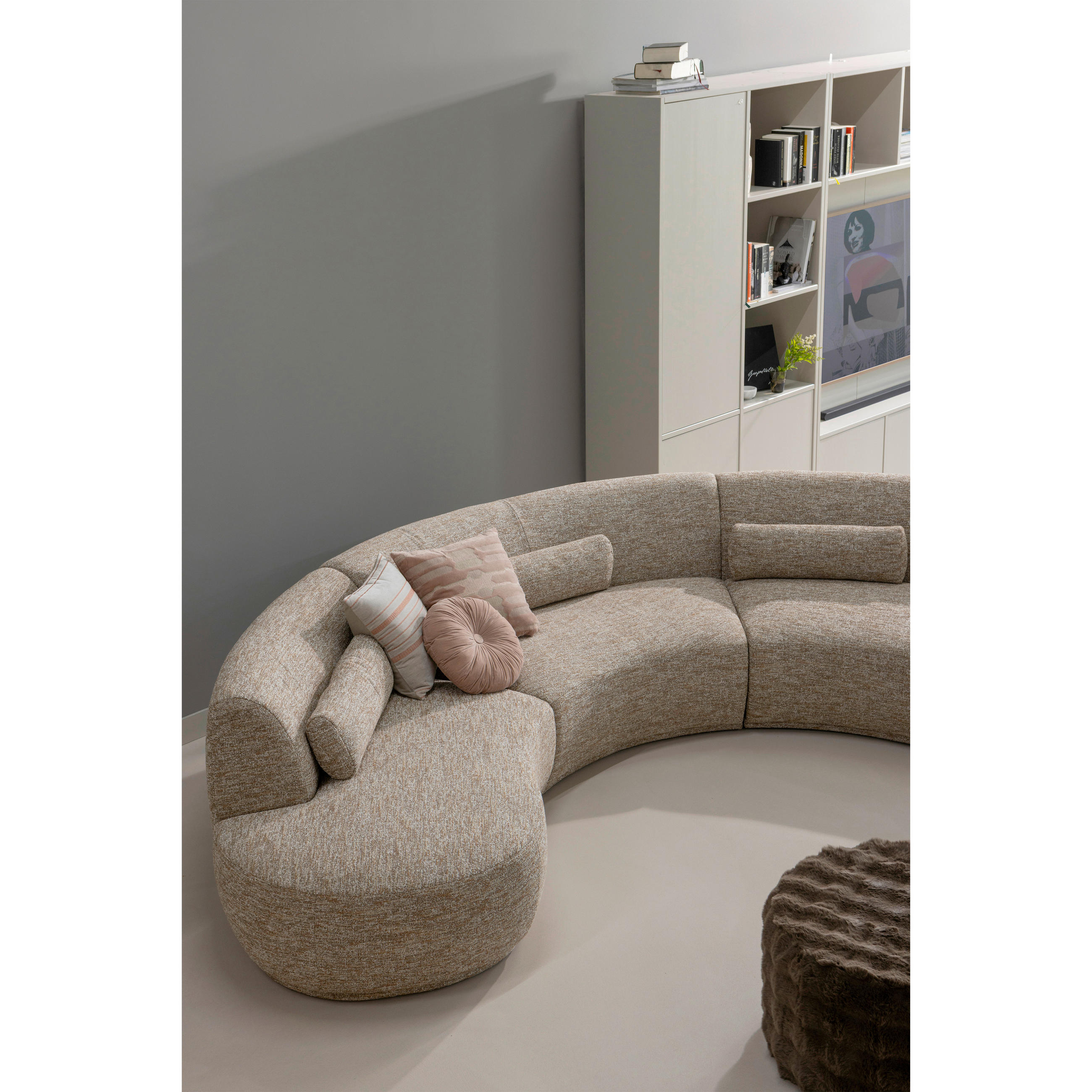 Thumbnail - Livetastic Hocker Olven, Braun, Textil, rund, 60x36x60 cm, Made in EU, Wohnzimmer, Hocker, Sitzhocker