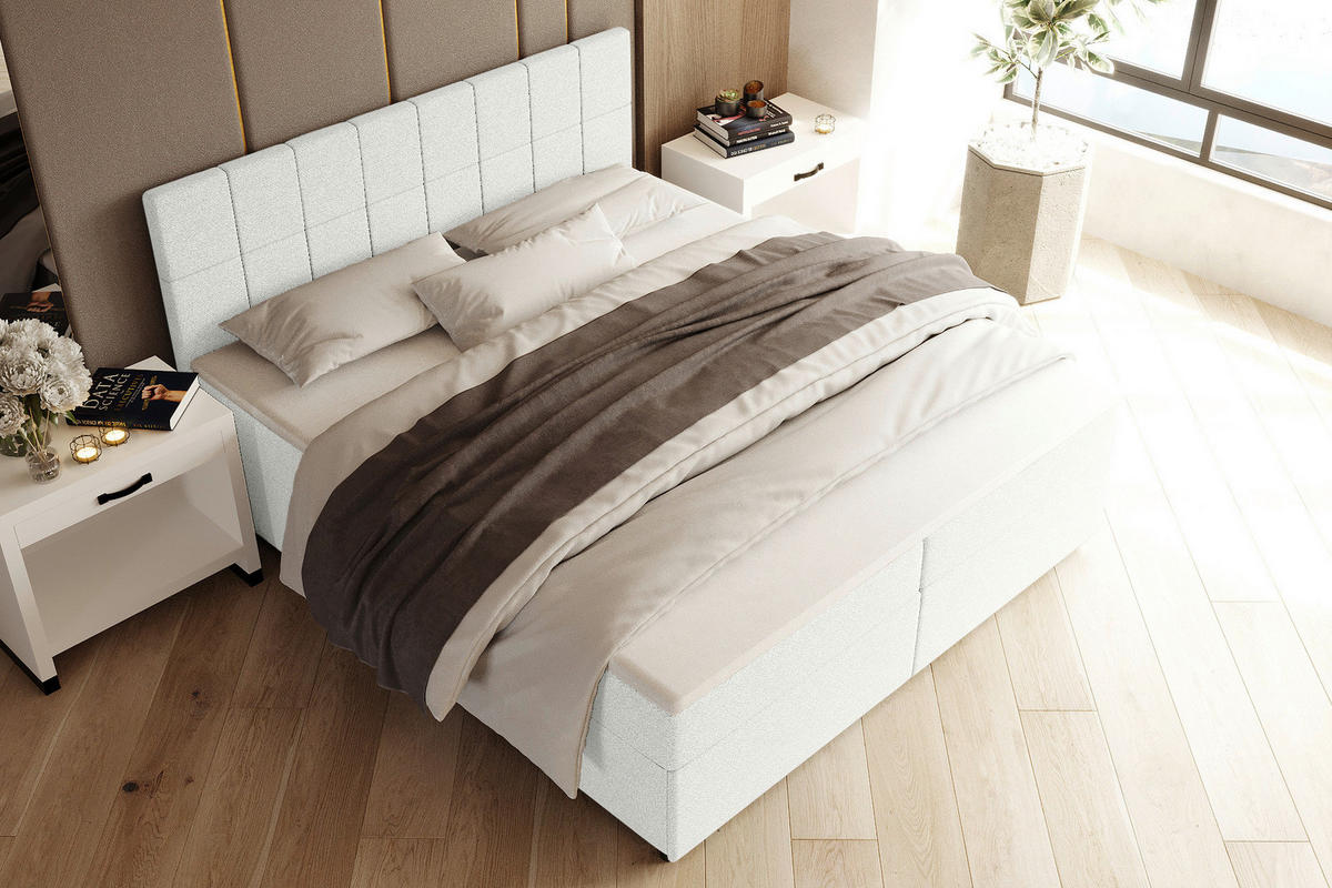 BOXBETT 140/200 cm,  in Creme, Topper, Matratzen, Bettschubladen, H3 = fest  - Creme/Schwarz, KONVENTIONELL, Kunststoff/Textil (140/200cm) - Boxxx