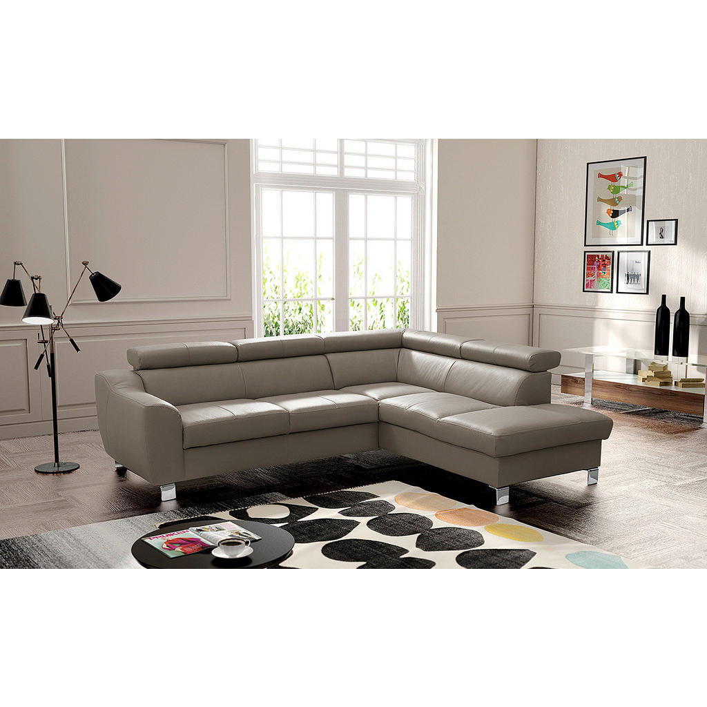 Thumbnail - Livetastic Ecksofa, Taupe, Textil, Leder, Echtleder, Rindleder, 4-Sitzer, Ottomane rechts, L-Form, 245x208 cm, Made in E...