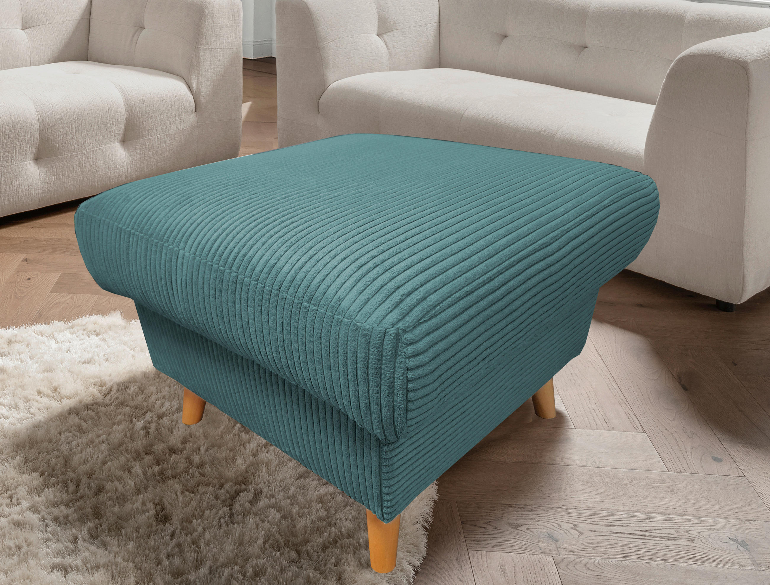 HOCKER Textil Petrol  - Petrol/Naturfarben, Design, Holz/Textil (61/43/61cm) - P & B