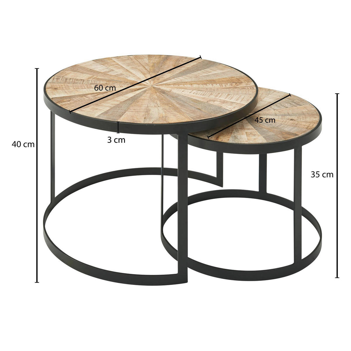 COUCHTISCHSET in Holz, Metall 60/60/40 cm  - Hellbraun/Schwarz, Modern, Holz/Metall (60/60/40cm) - MID.YOU