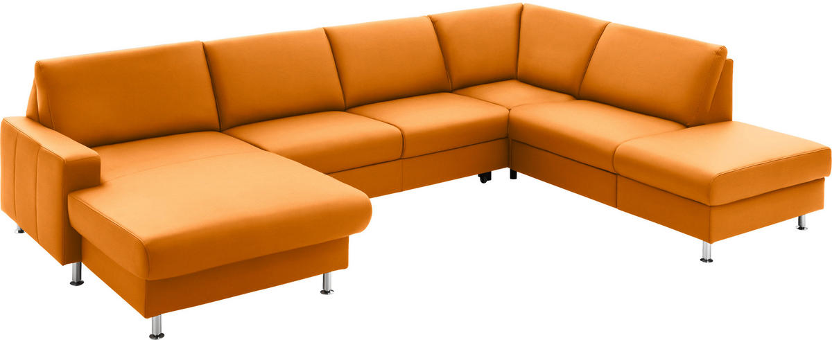 WOHNLANDSCHAFT in Echtleder Orange  - Alufarben/Orange, Design, Leder/Metall (165/339/233cm) - Beldomo Premium