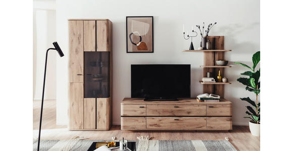 WOHNWAND in Anthrazit, Eichefarben 285/208/50 cm - Eichefarben/Anthrazit, KONVENTIONELL, Glas/Holzwerkstoff (285/208/50cm) - Cantus