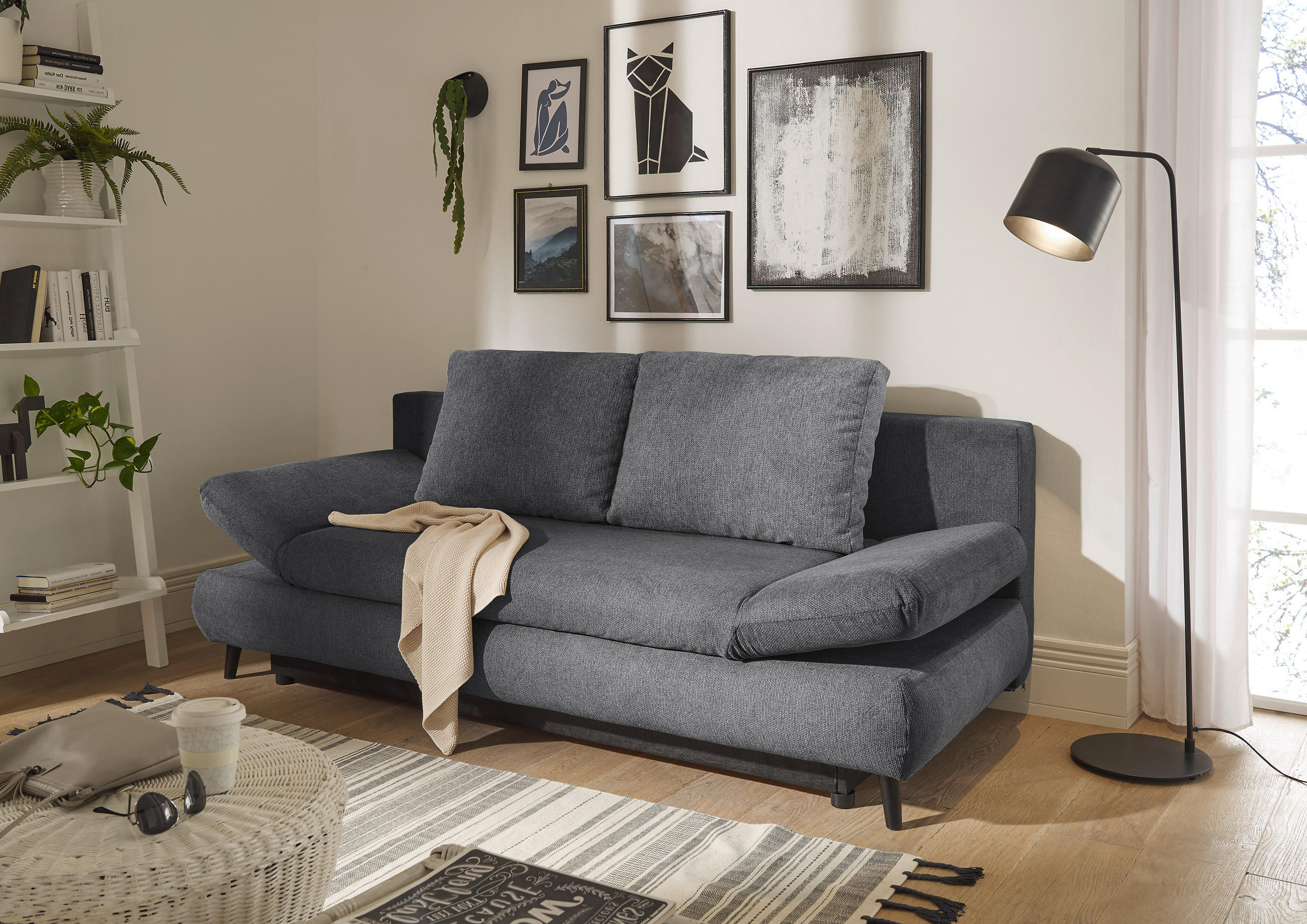 SCHLAFSOFA  mit Schlafen auf Sitzhöhe, Rücken echt Mikrofaser Anthrazit  - Anthrazit/Schwarz, KONVENTIONELL, Kunststoff/Textil (212/88/101cm) - MID.YOU