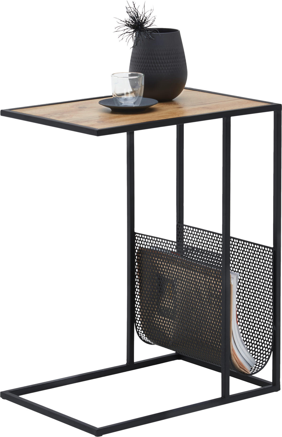 ODKLÁDACÍ STOLEK, černá, barvy dubu - černá/barvy dubu, Trend, kov/kompozitní dřevo (48/32/60cm) - Carryhome