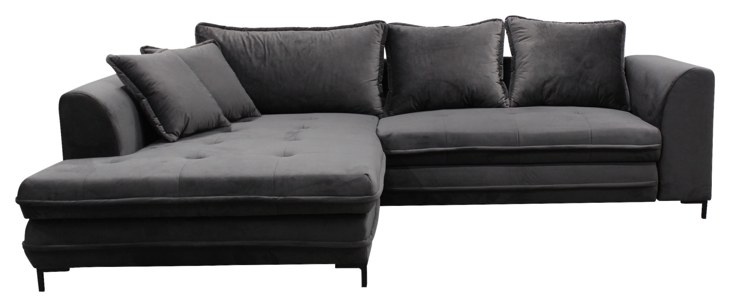 ECKSOFA in Velours Grau  187/277 cm  - Schwarz/Grau, Design, Textil/Metall (187/277cm) - Livetastic