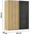 SCHWEBETÜRENSCHRANK 180/223/68 cm 2-türig Schwarz, Eichefarben  - Eichefarben/Schwarz, Design, Glas/Holz (180/223/68cm) - Novel