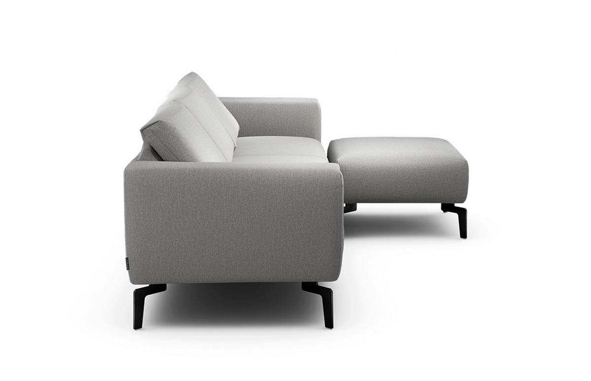 Dreisitzer inkl. Hocker Chenille Hellgrau  - Hellgrau/Schwarz, Design, Textil/Metall (250/86/86-94cm) - SENSOO