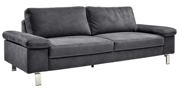 3-SITZER-SOFA in Mikrofaser Grau  - Chromfarben/Beige, Design, Textil/Metall (234/86/97cm) - Hom`in