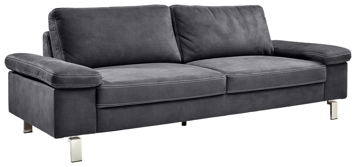 3-SITZER-SOFA in Mikrofaser Grau  - Chromfarben/Beige, Design, Textil/Metall (234/86/97cm) - Hom`in